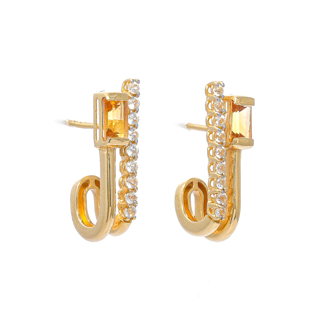 Brinco Ouro Amarelo 1/2 Argola com Topázios Brancos e Citrinos