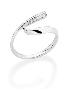 Anel Ouro Branco Desencontrado com Diamantes