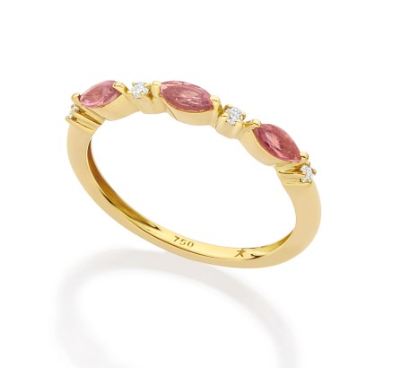 Anel Ouro Amarelo com Turmalinas Rosa e Diamantes