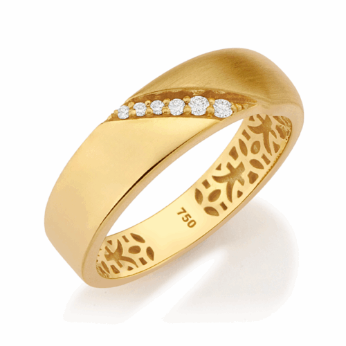 Anel Ouro Amarelo com Fileira Central de Diamantes