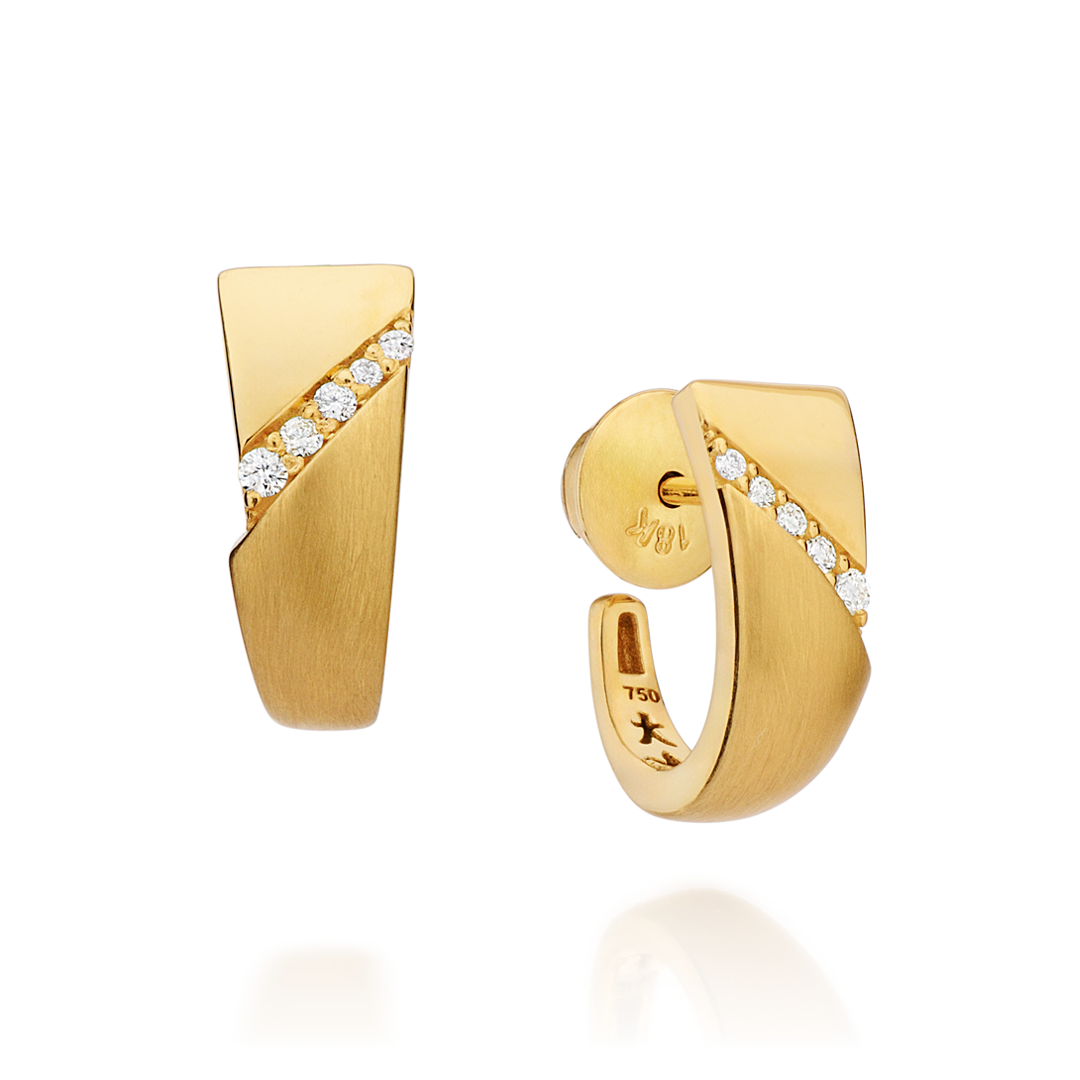 Brinco Ouro Amarelo Fosco com Diamantes