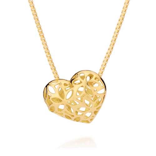 Pingente Coração Bojudo Vazado Ouro Amarelo