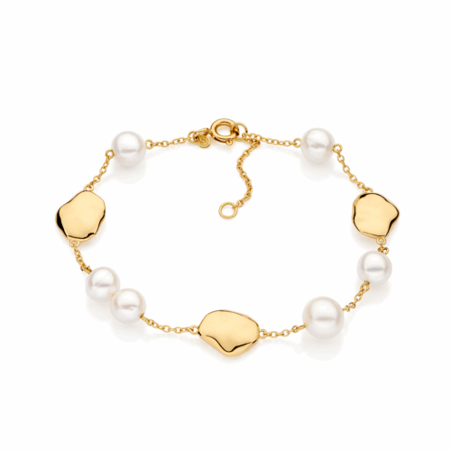 Pulseira com Pérolas e Elementos Polidos Ouro Amarelo