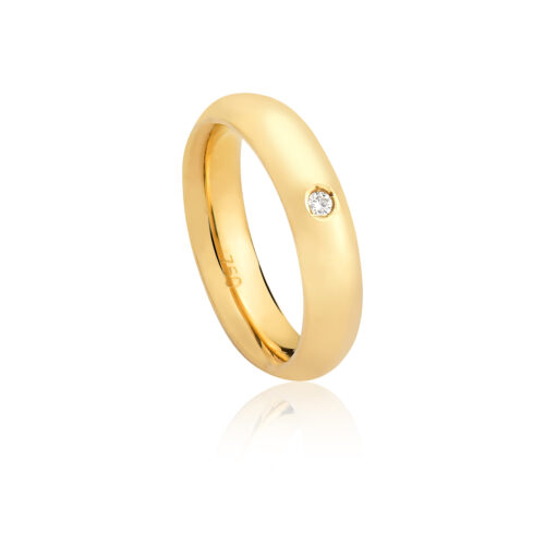 Aliança Ouro Amarelo 5mm com Diamante 0,03 CT Tecnologia Alemã