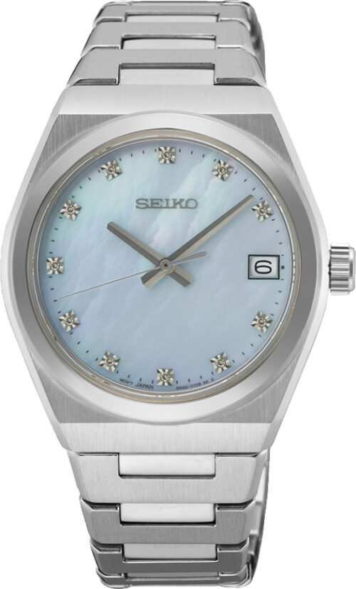 Relógio aço analógico Seiko, com 11 diamantes no mostrador - Diamond