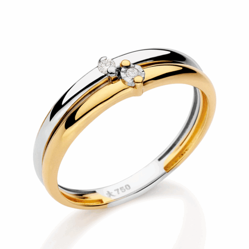 Anel ouro amarelo e ouro branco com diamantes branco e brown.