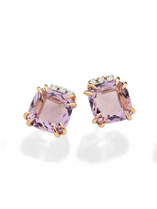 Brinco ouro rosé, ametistas Rose de France 4,00 ct e diamantes 0,06 ct