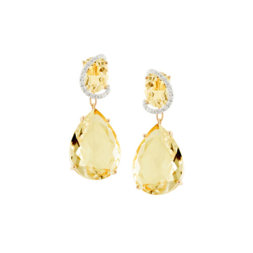 Brinco ouro amarelo, citrinos 18,10 ct e diamantes 0,13 ct 
