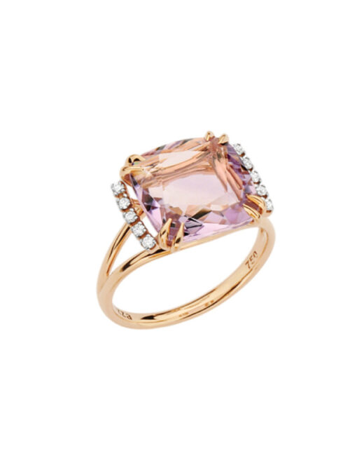 Anel ouro rosé, ametista Rose de France 5,30 ct e diamantes 0,09 ct.