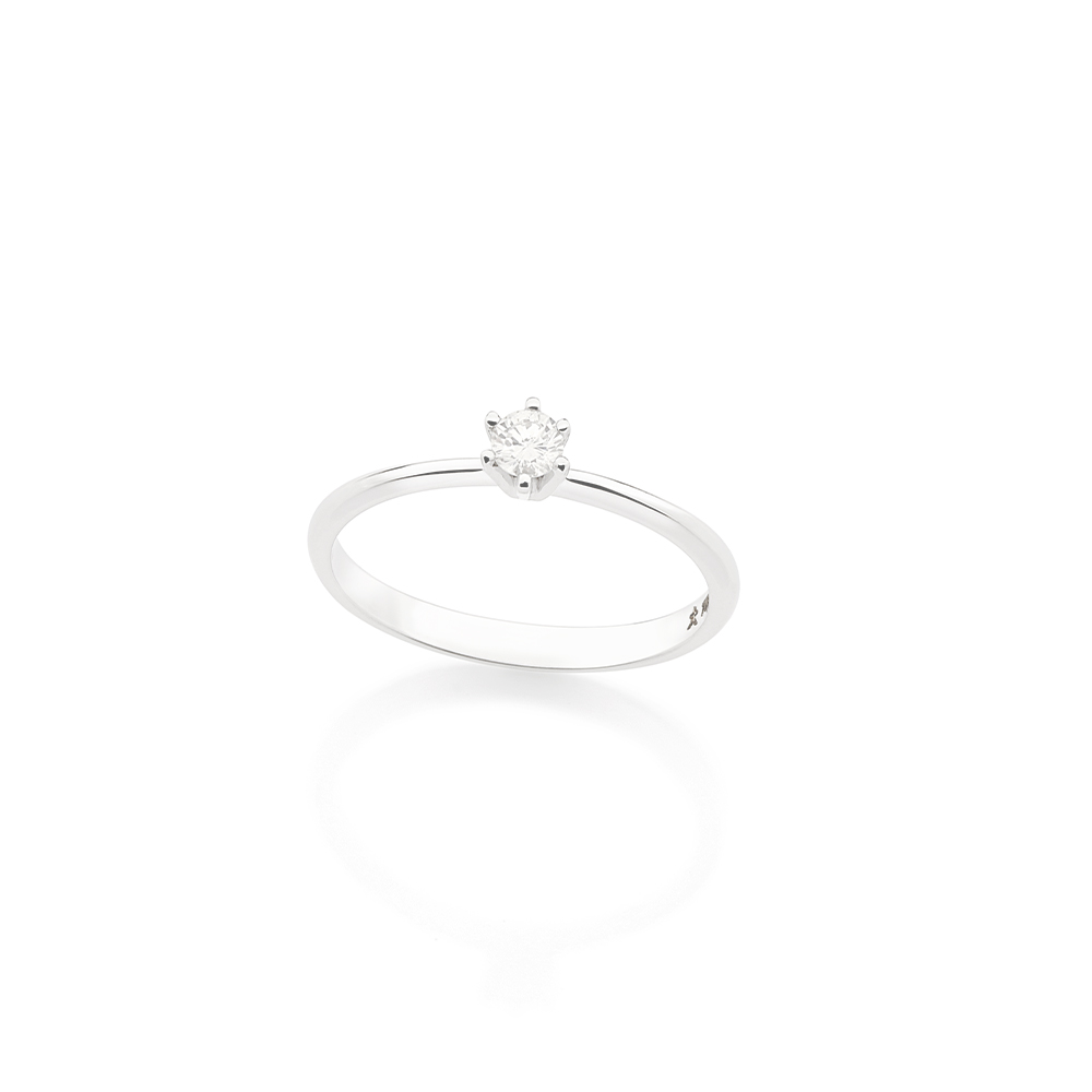 Anel solitário ouro branco diamante 0,12ct
