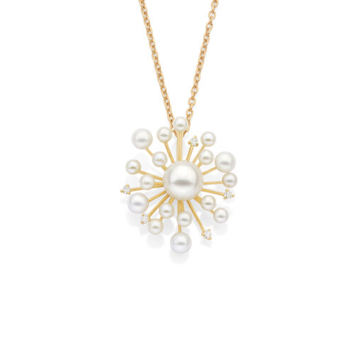 Pingente ouro amarelo pérolas e diamantes 