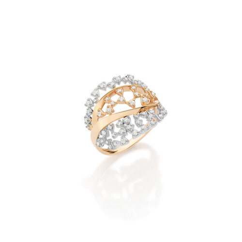 Anel ouro rosé, ouro branco e diamantes 