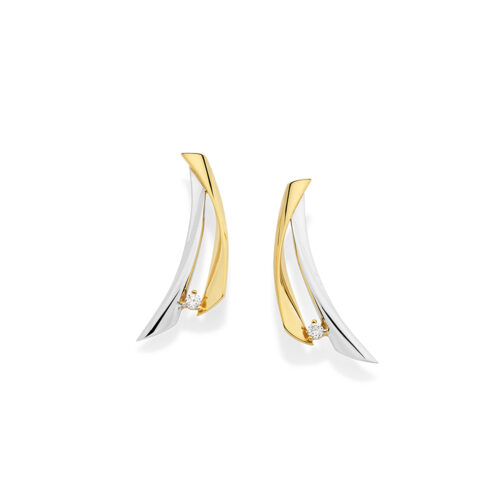 Brinco ouro amarelo, ouro branco e diamantes